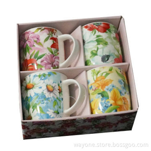 12oz Porcelain Mug with Floral Design, for Festival Promotion, Christmas Gift, Attractive Gift Box